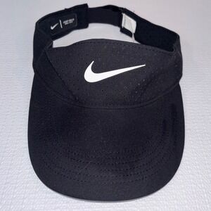 Nike Dri-FIT Visor Black White Adjustable Golf Tennis Running Sport Hat Cap